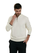 peDal Erkek Triko Kazak-ekru siyah çizgili